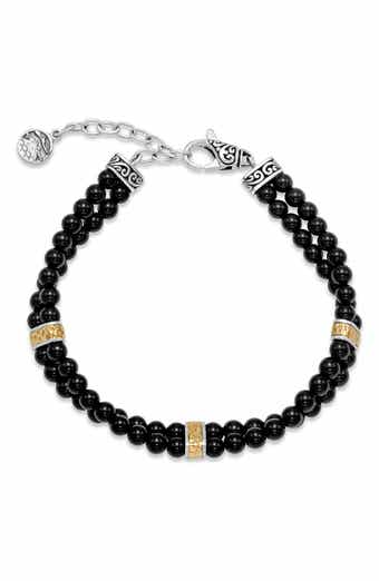 Sterling Silver & 18K Gold Onyx Beaded Bracelet