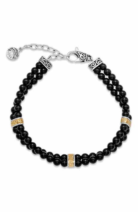 SAMUEL B. Sterling Silver & 18K Gold Onyx Beaded Bracelet
