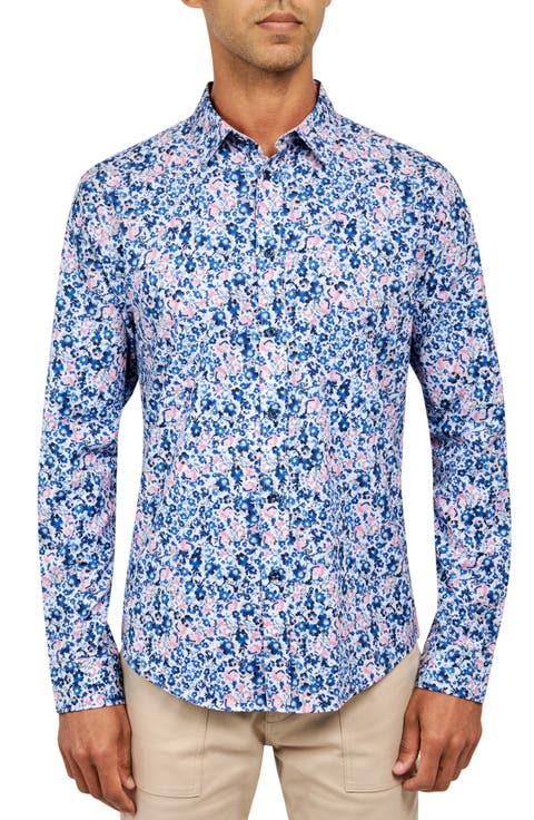 Slim Fit Floral 4-Way Stretch Performance Long Sleeve Shirt