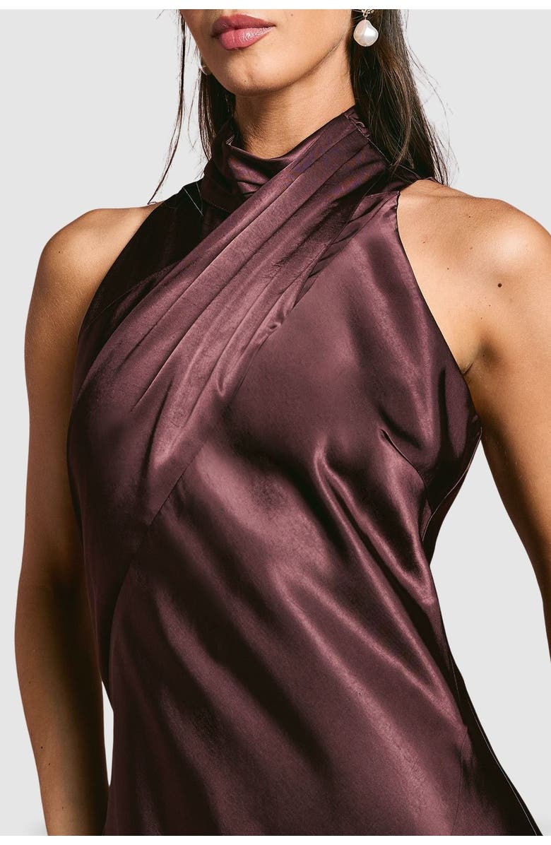 Coast Satin High Neck Fishtail Maxi Dress, Alternate, color, Espresso