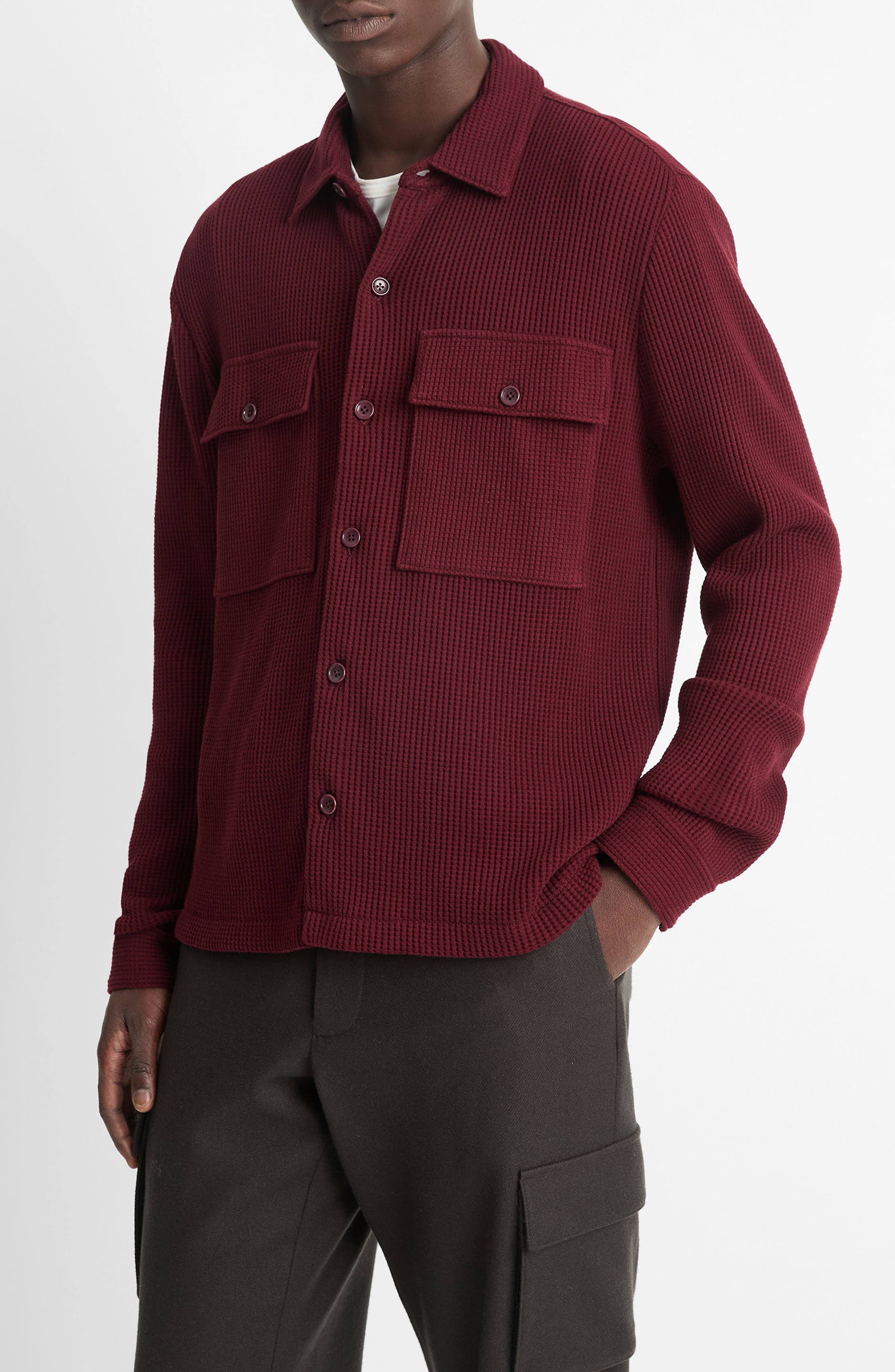 Vince Chunky Waffle Stitch Button-Up Shirt