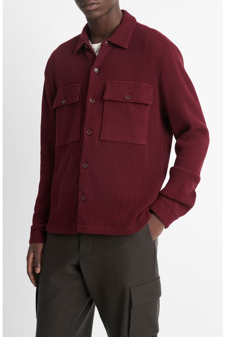 Chunky Waffle Stitch Button-Up Shirt, Main, color, DARK MALBEC