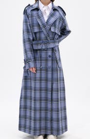 AZALEA WANG Long Plaid Trench Coat