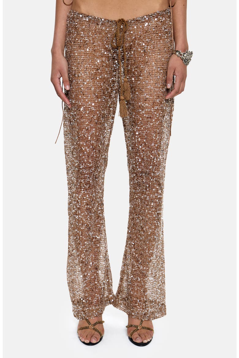 Deva Sequin Knit Trousers, Main, color, GOLD