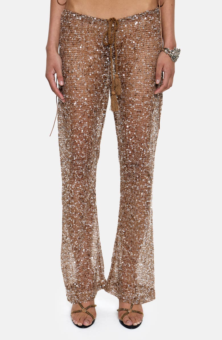 JADED LONDON Sequin Mesh Drawcord Pants, Main, color, Gold