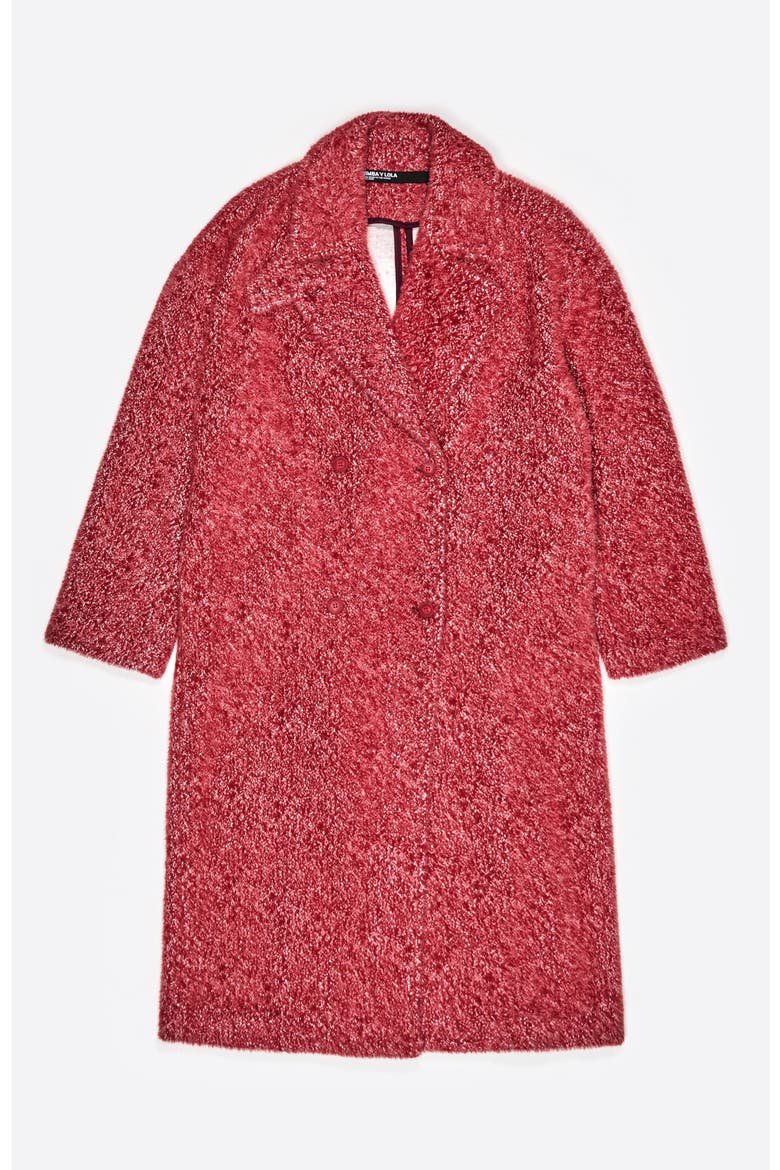 Structured Fur Coat, Alternate, color, RED