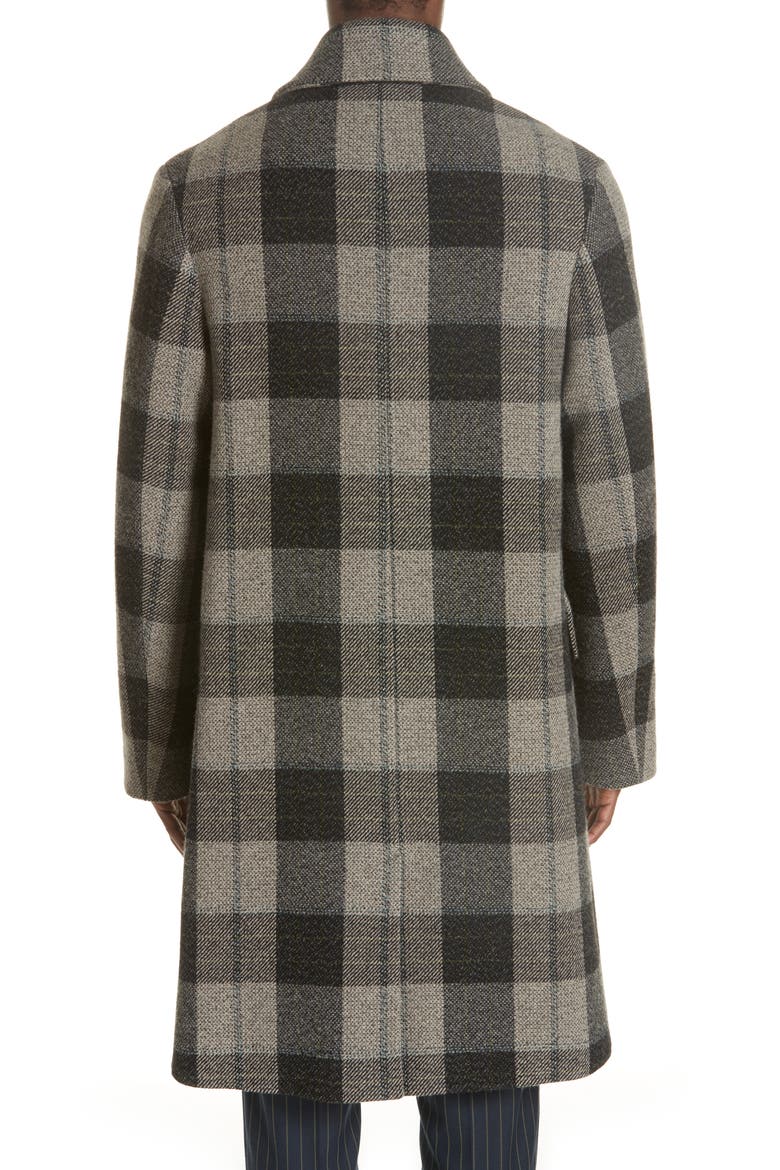 Check Wool Overcoat, Alternate, color, GREY/GREEN