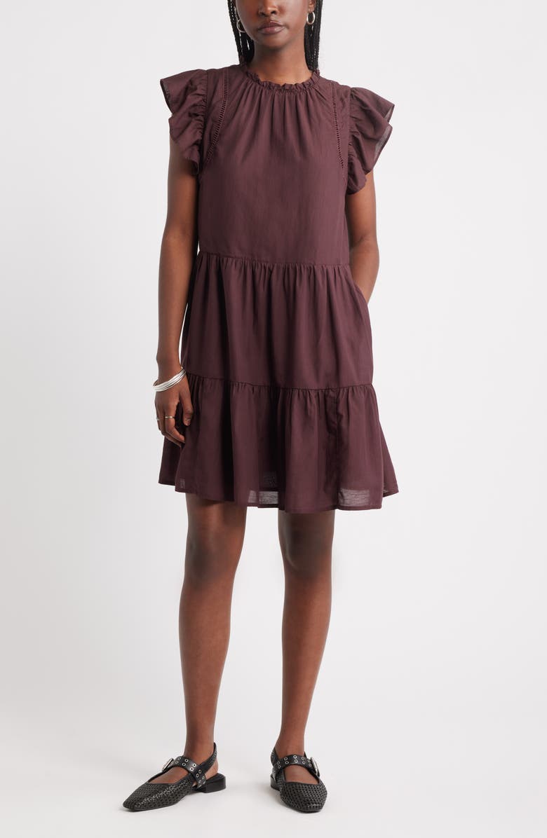 Treasure & Bond Tiered High Neck Shift Minidress, Main, color, Burgundy Fudge