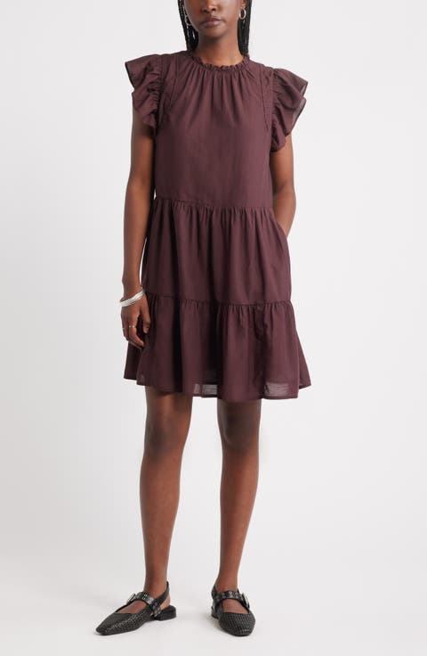 Tiered High Neck Shift Minidress