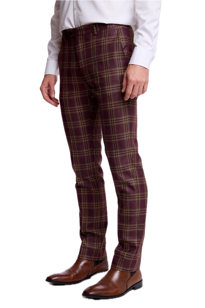Downing Slim Fit Check Dress Pants, Alternate, color, BURGUNDY TAN CHECK