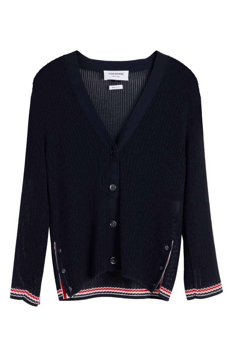 Thom Browne RWB Stripe Trim Cotton Cardigan, Alternate, color, 