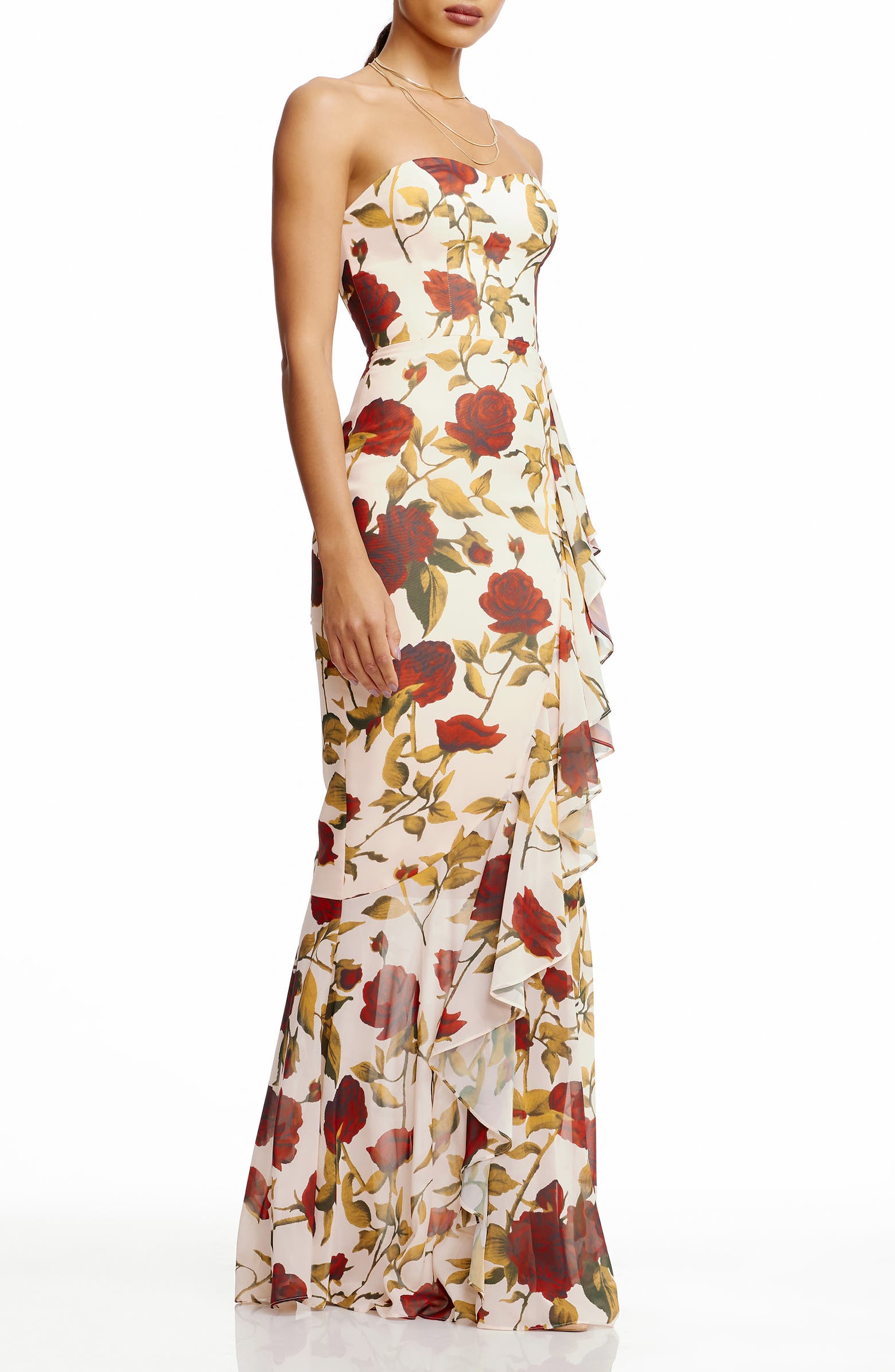 Paris Ruffle Dress Dress the Population Paris Floral Ruffle Strapless Gown | Nordstrom