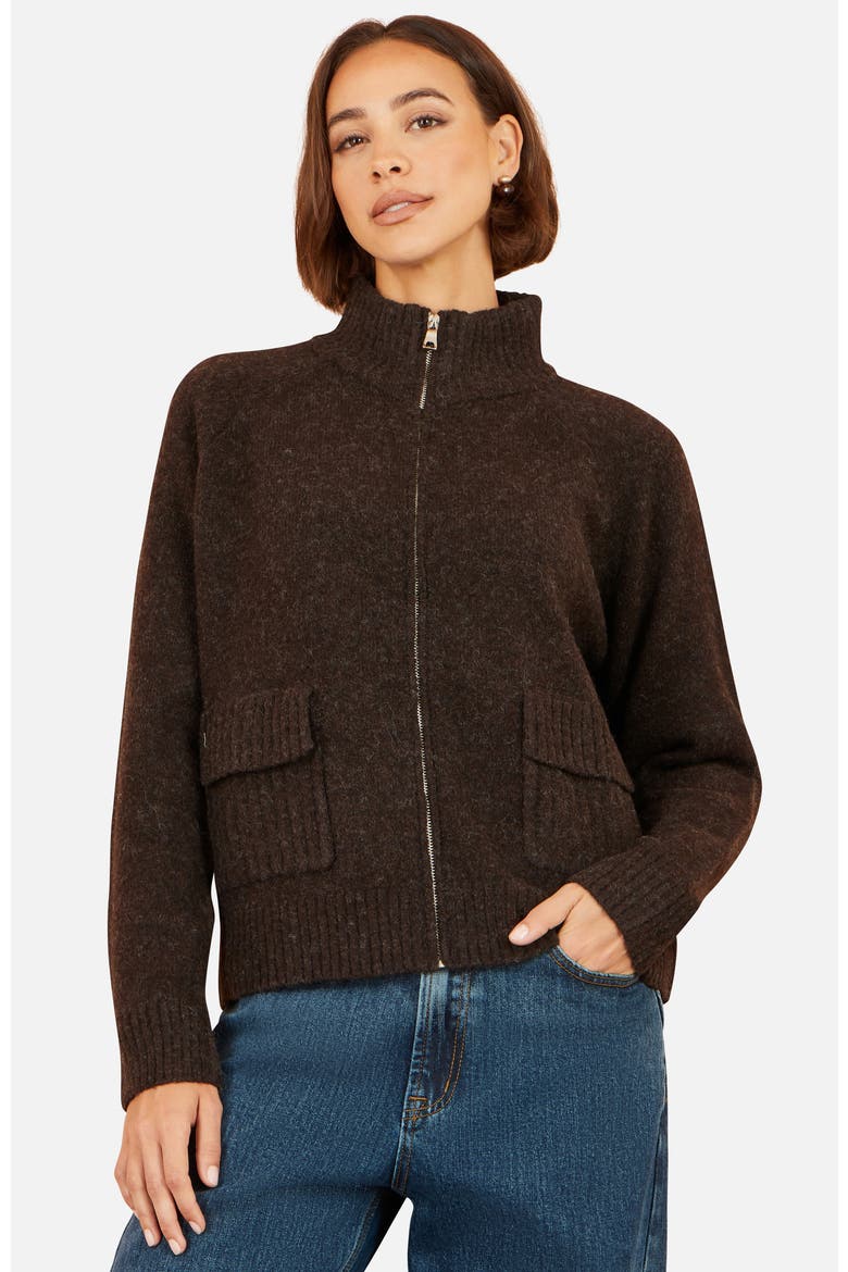 Zip Up Cardigan, Alternate, color, Brown