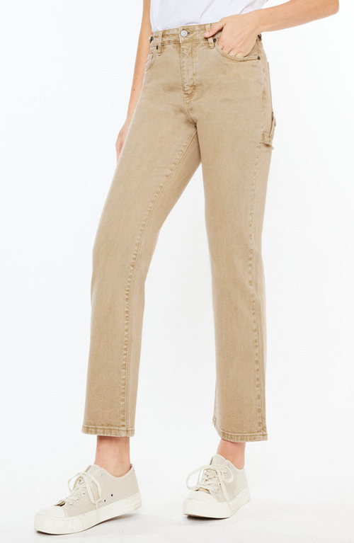 Kancan Ashley High Rise True Straight Jeans In Tan Wash