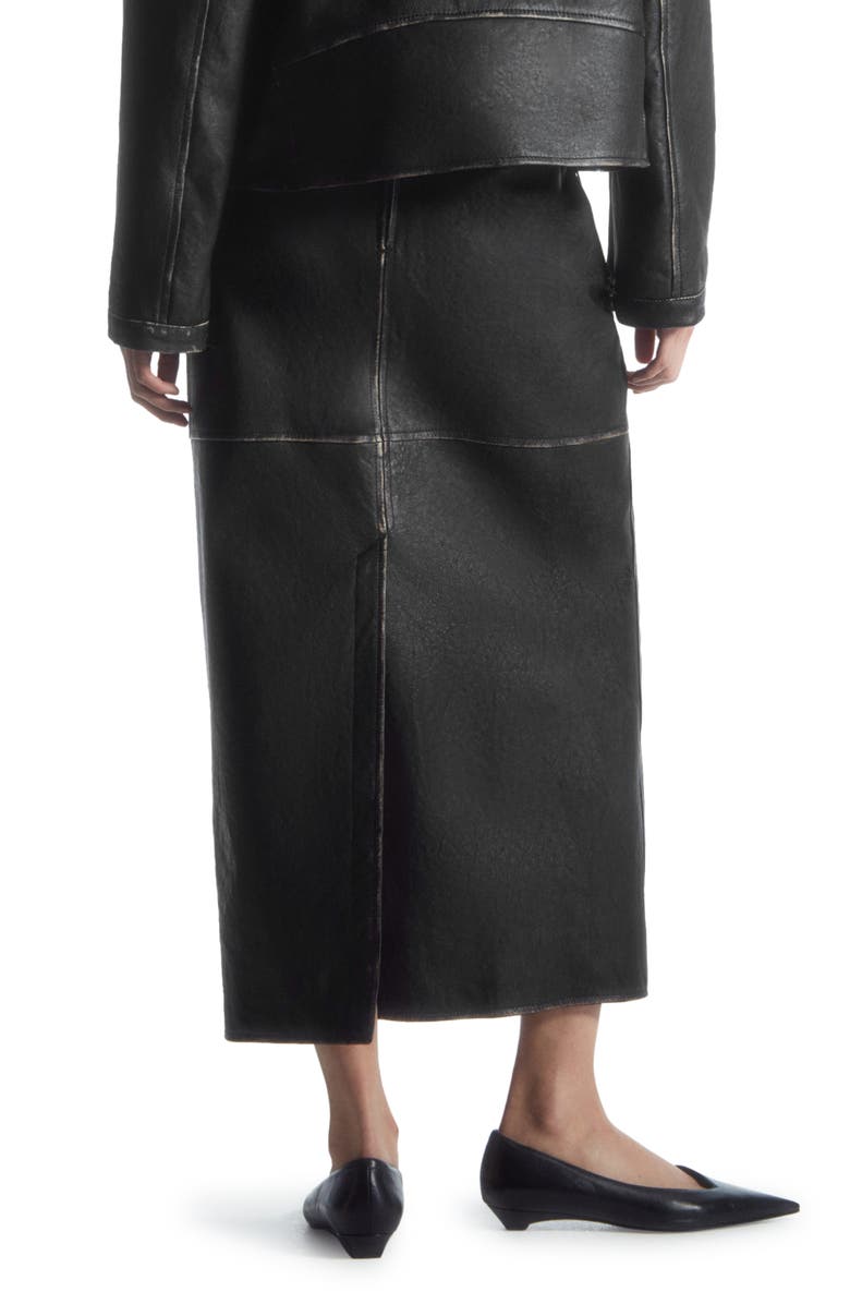 COS Racer Paneled Leather Skirt, Alternate, color, 