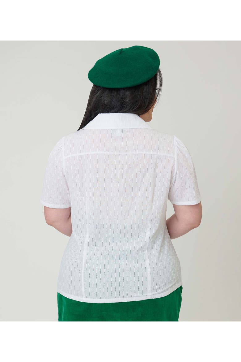 Plus Size 1940s Short Sleeve Collared Button Down Woven Blouse, Alternate, color, White Jacquard