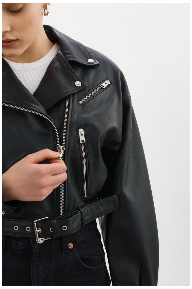 Dylan | 80's Leather Biker Jacket, Alternate, color, BLACK