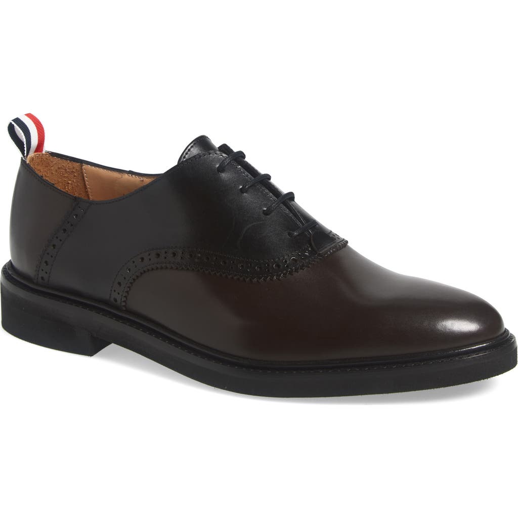 Thom Browne Wingtip Saddle Shoe In Brown/black