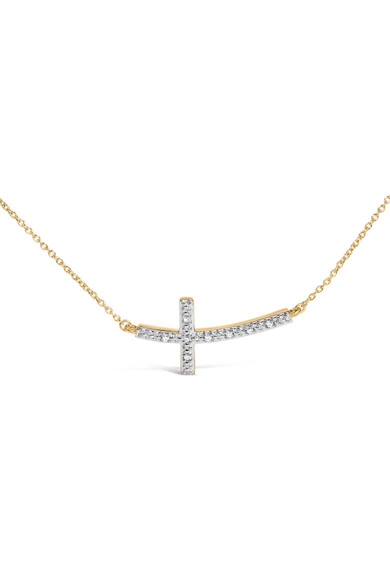 Gold Vermeil Diamond Accent Cross Bar Necklace, Alternate, color, Silver