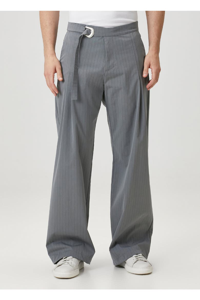 Cotton Blend Striped Woven Pant With Belt, Alternate, color, grey