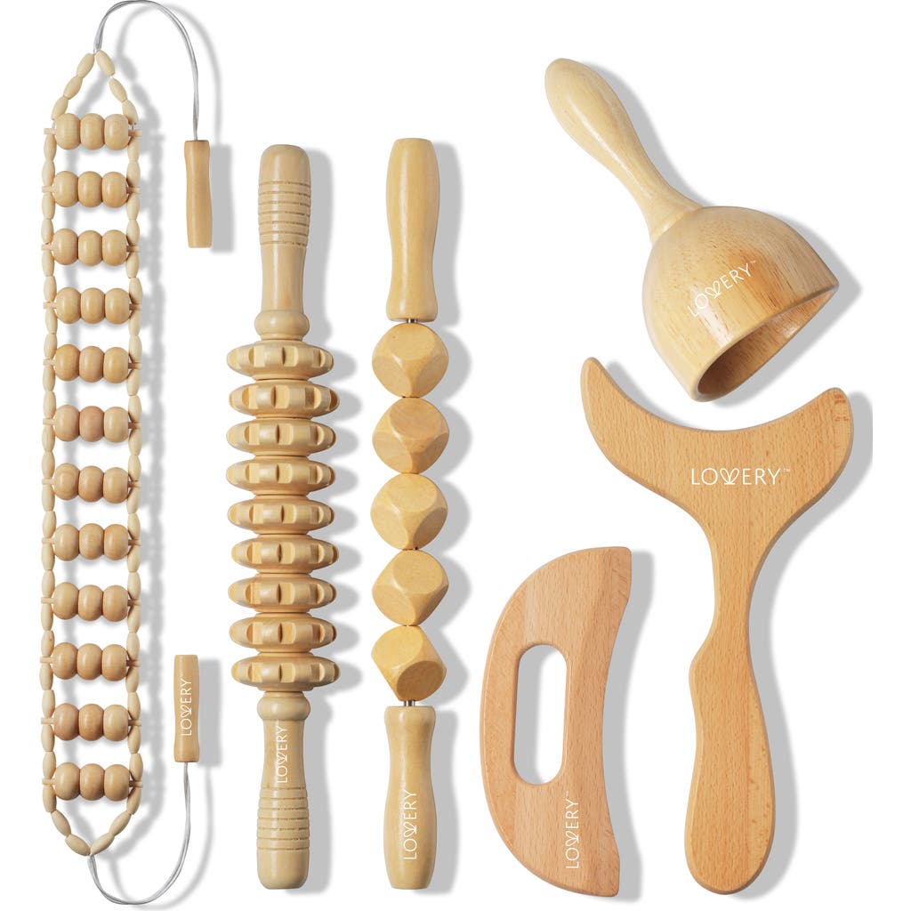 Lovery 6-piece Wooden Massage Tool Kit In Brown