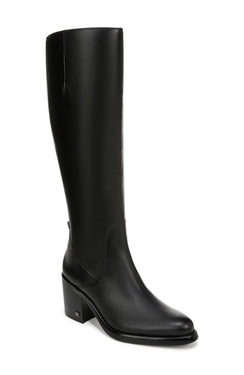 Shiny black knee high boots on sale