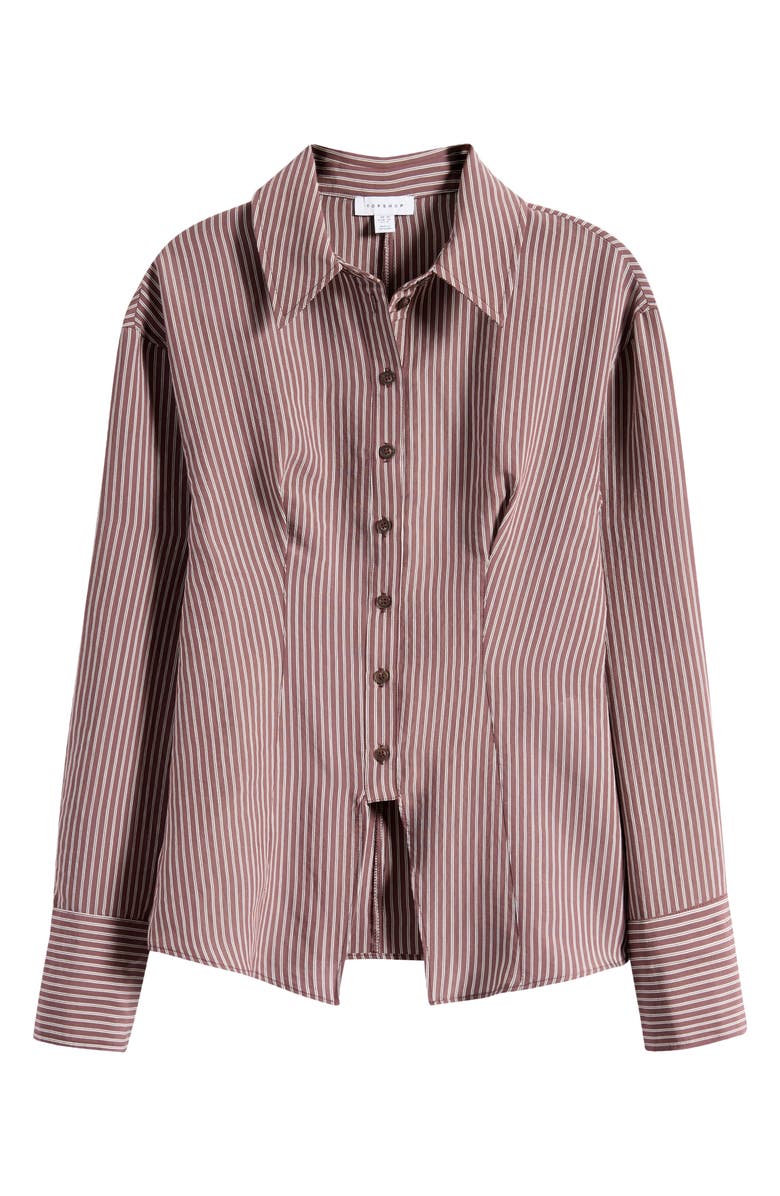 Topshop Split Front Cotton Blend Button-Up Shirt, Alternate, color, Burgundy