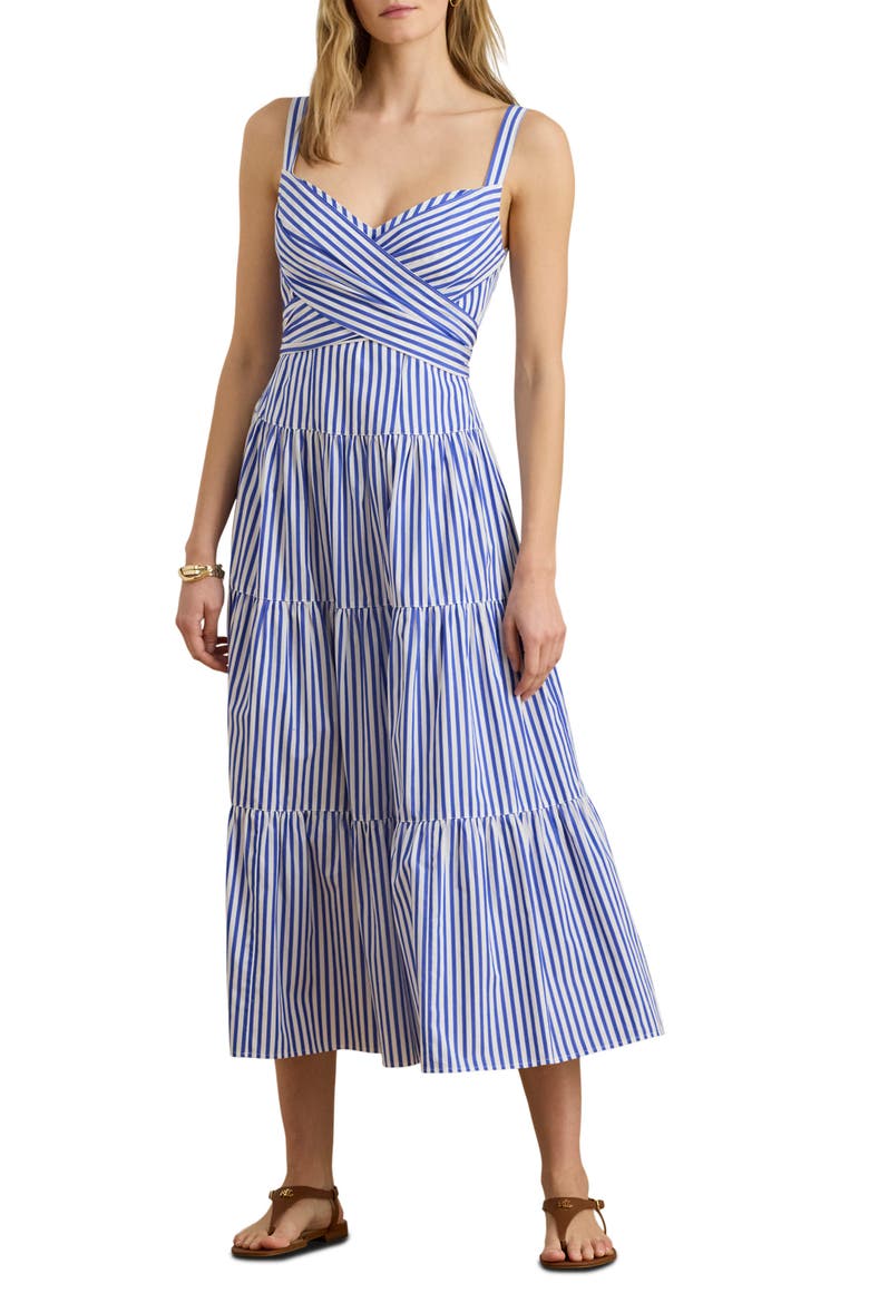 Stripe Tiered Cotton Broadcloth Sundress, Main, color, BLUE/ WHITE