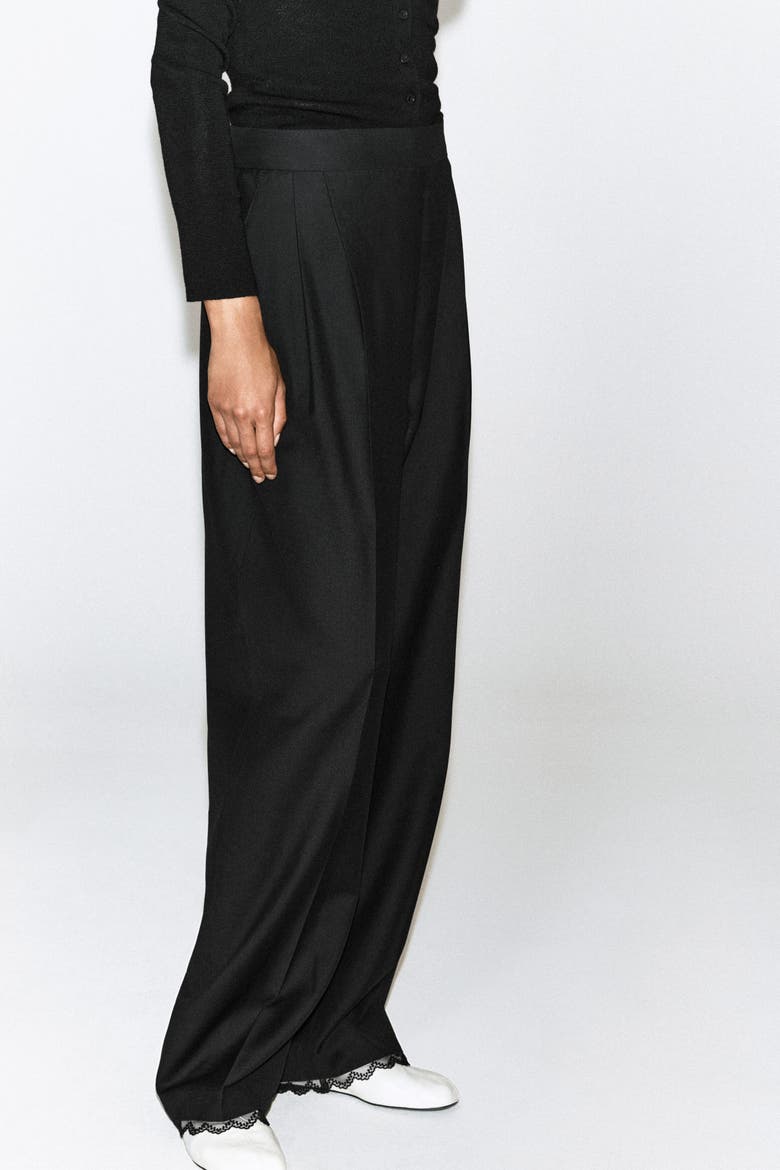 Lace-detail Wool Tapered Pants, Alternate, color, BLACK