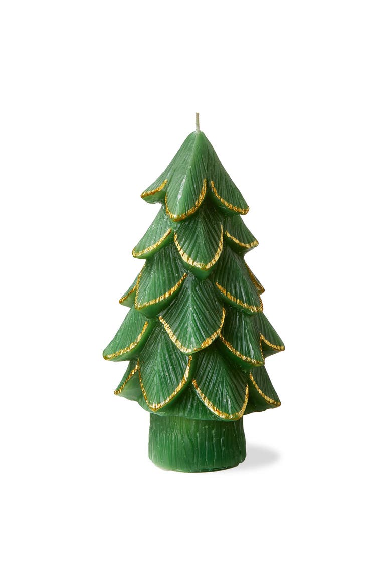 Gilded Pine Tree Green Candle Sculpted Novelty Christmas, Main, color, Green