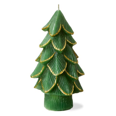 Gilded Pine Tree Green Candle Sculpted Novelty Christmas