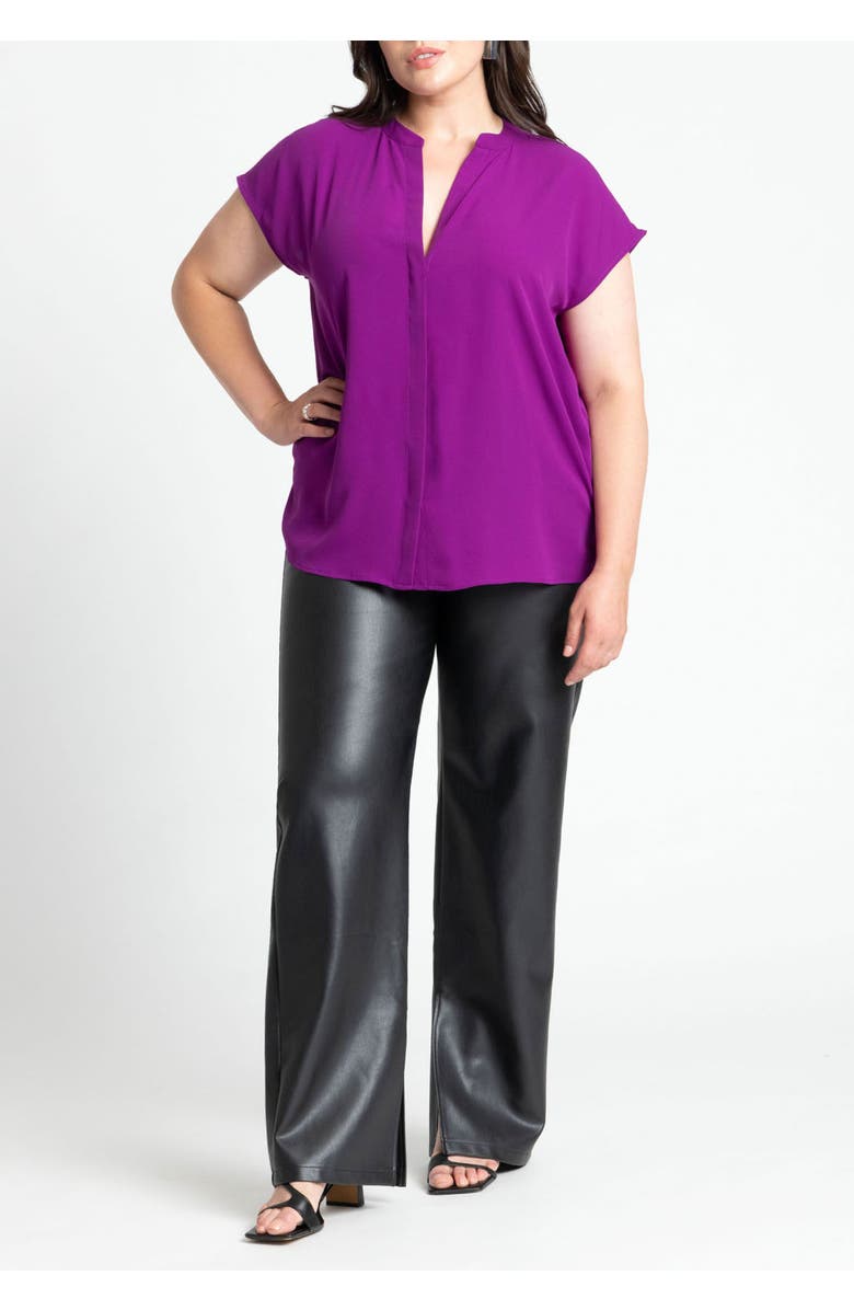 ELOQUII Notch Collar Blouse, Alternate, color, Eggplant Purple