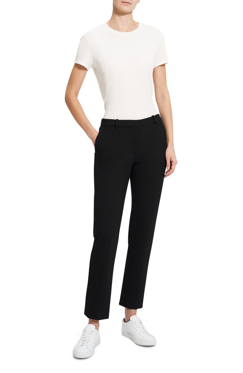 Theory Treeca Double Knit Ankle Pants, Alternate, color, Blk