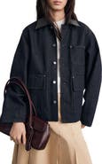 MANGO Faux Leather Collar Denim Jacket