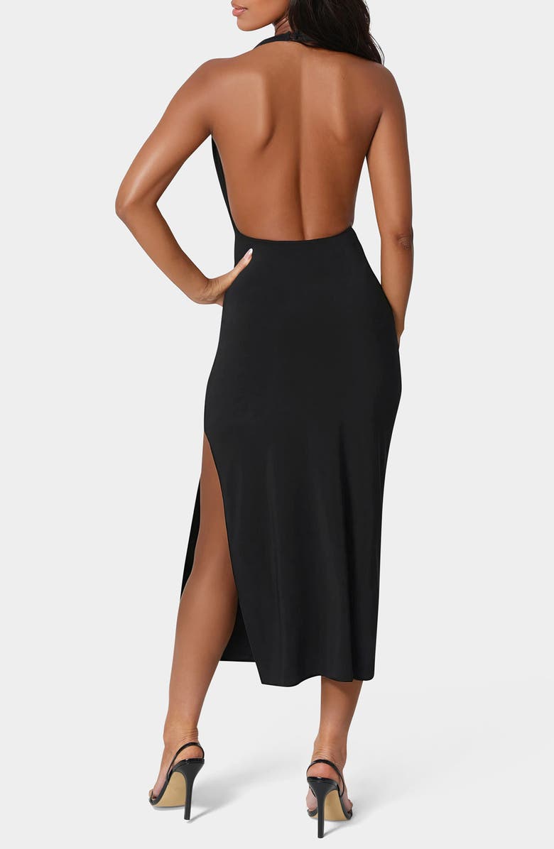 bebe Open Back Halter Neck Dress, Alternate, color, Black