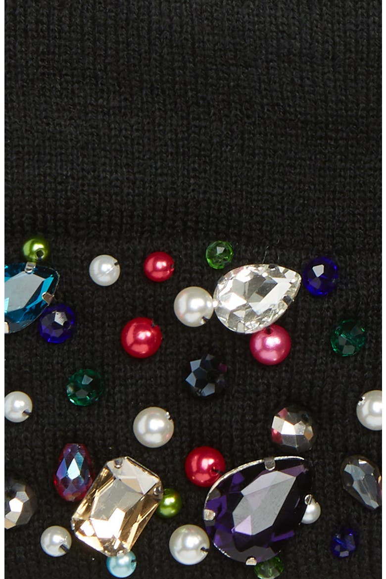 Imitation Pearl Beanie, Alternate, color, BLACK