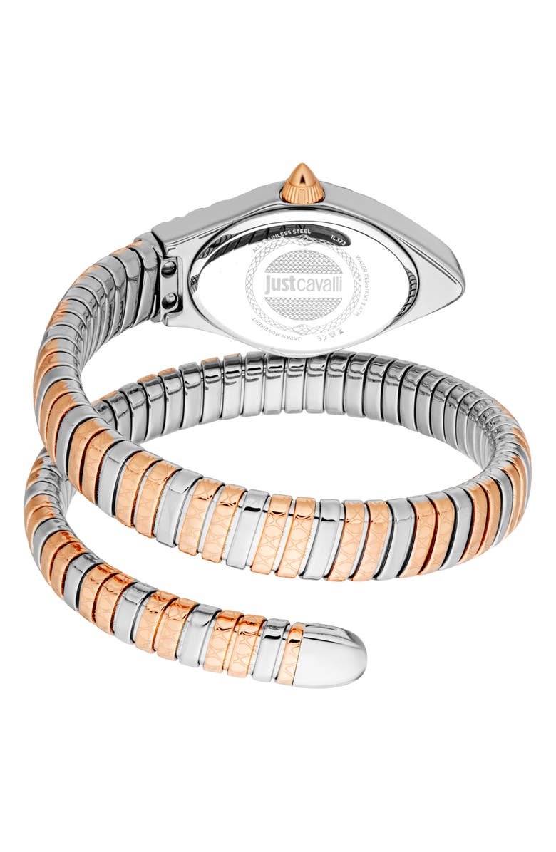 Just Cavalli Snake Two-Tone Wraparound Bracelet Watch, 20mm x 34.5mm, Alternate, color, 