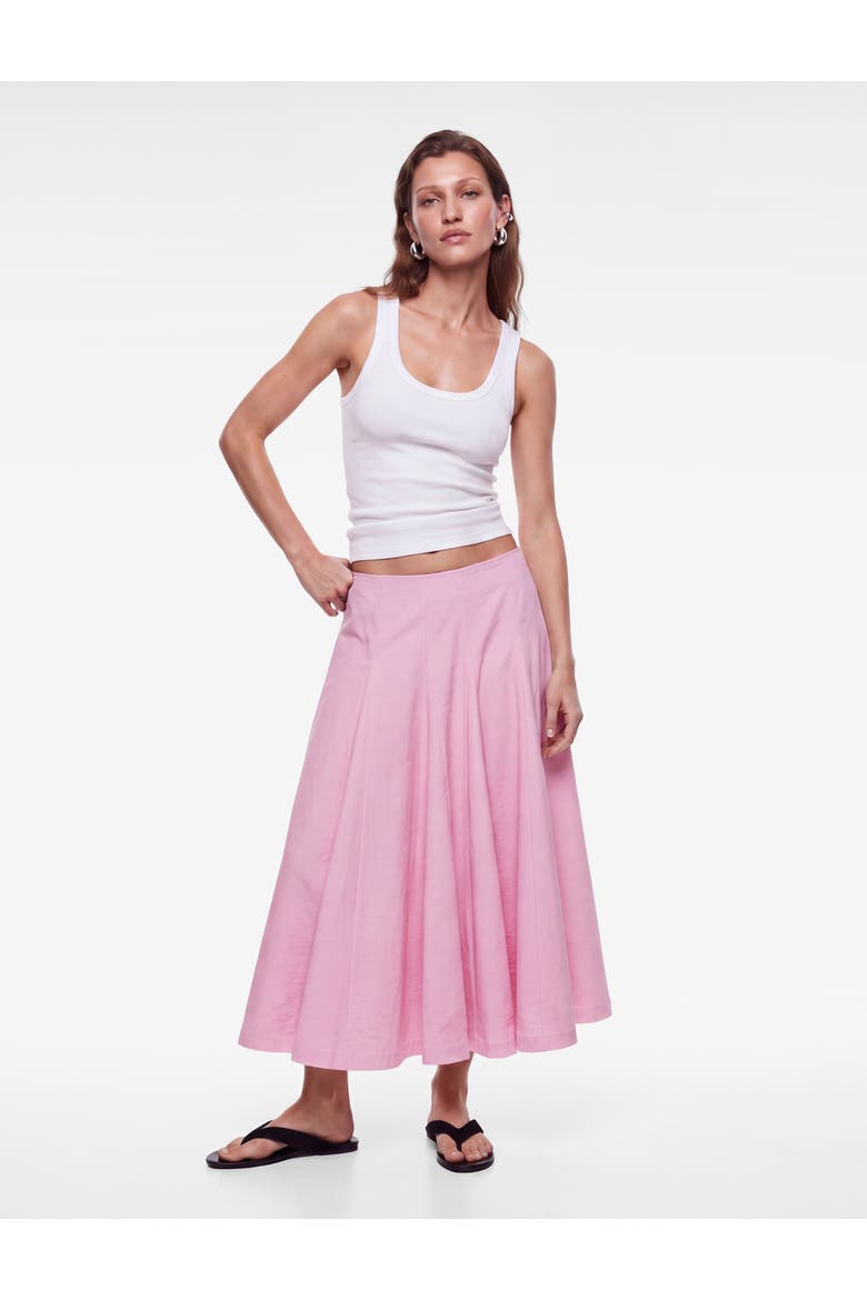 A-Line Pleated Cotton Midi Skirt, Main, color, PINK