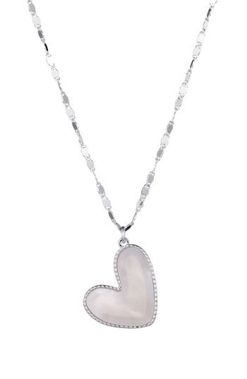 Adornia Silver Plated Mother Of Pearl Beaded Edge Heart Necklace In Gold