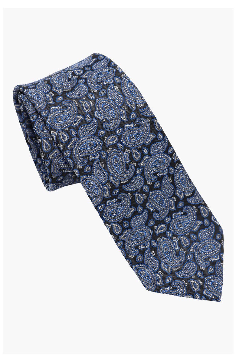 Paisley Neck Tie, Main, color, BLACK/ BLUE
