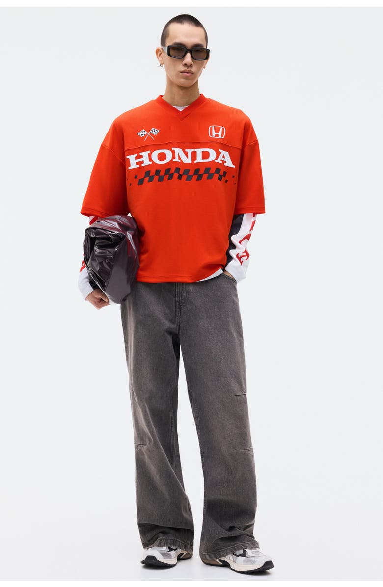H&M Oversized printed mesh t-shirt, Alternate, color, Red/Honda