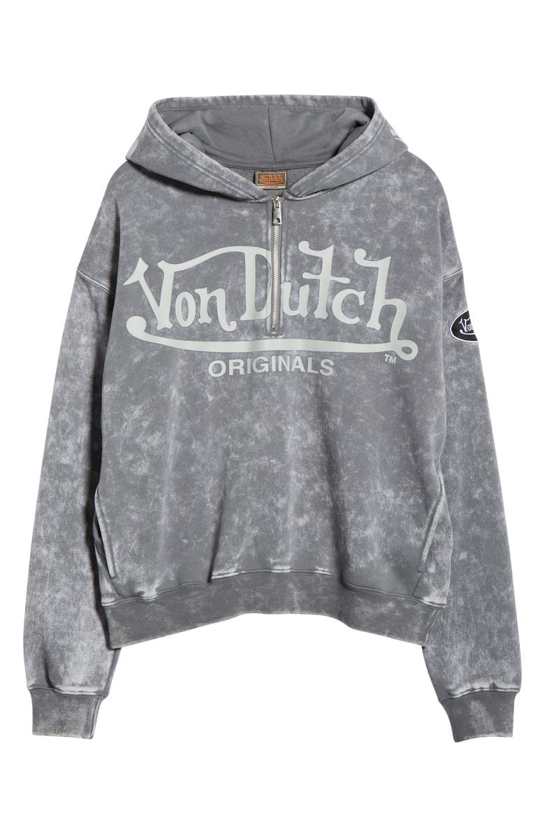 Von Dutch Oversize Crop Quarter Zip Fleece Hoodie, Main, color, Dark Grey Mineral Wash