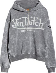 Von Dutch Oversize Crop Quarter Zip Fleece Hoodie