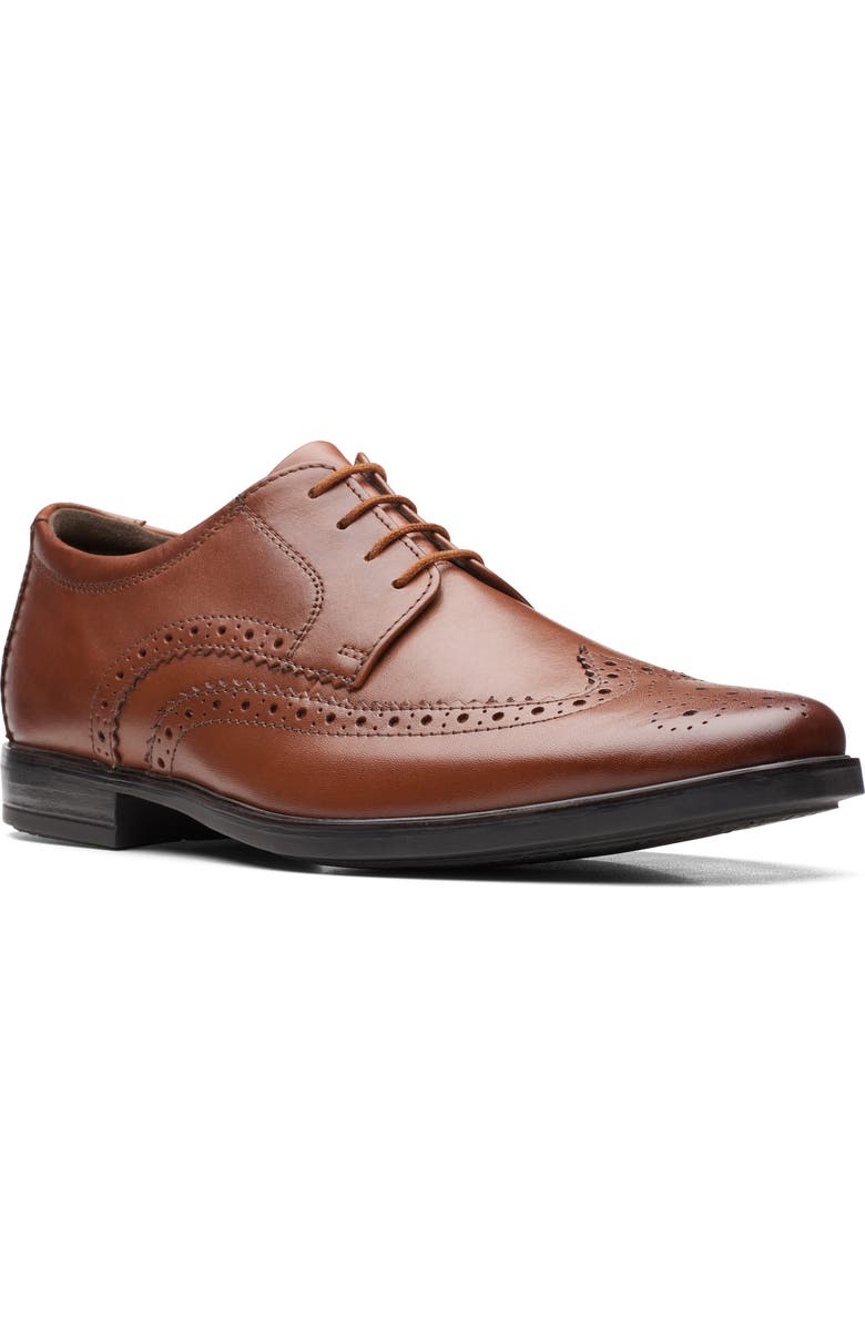 Clarks<sup>®</sup> Howard Wingtip Oxford, Main, color, Dark Tan Lea