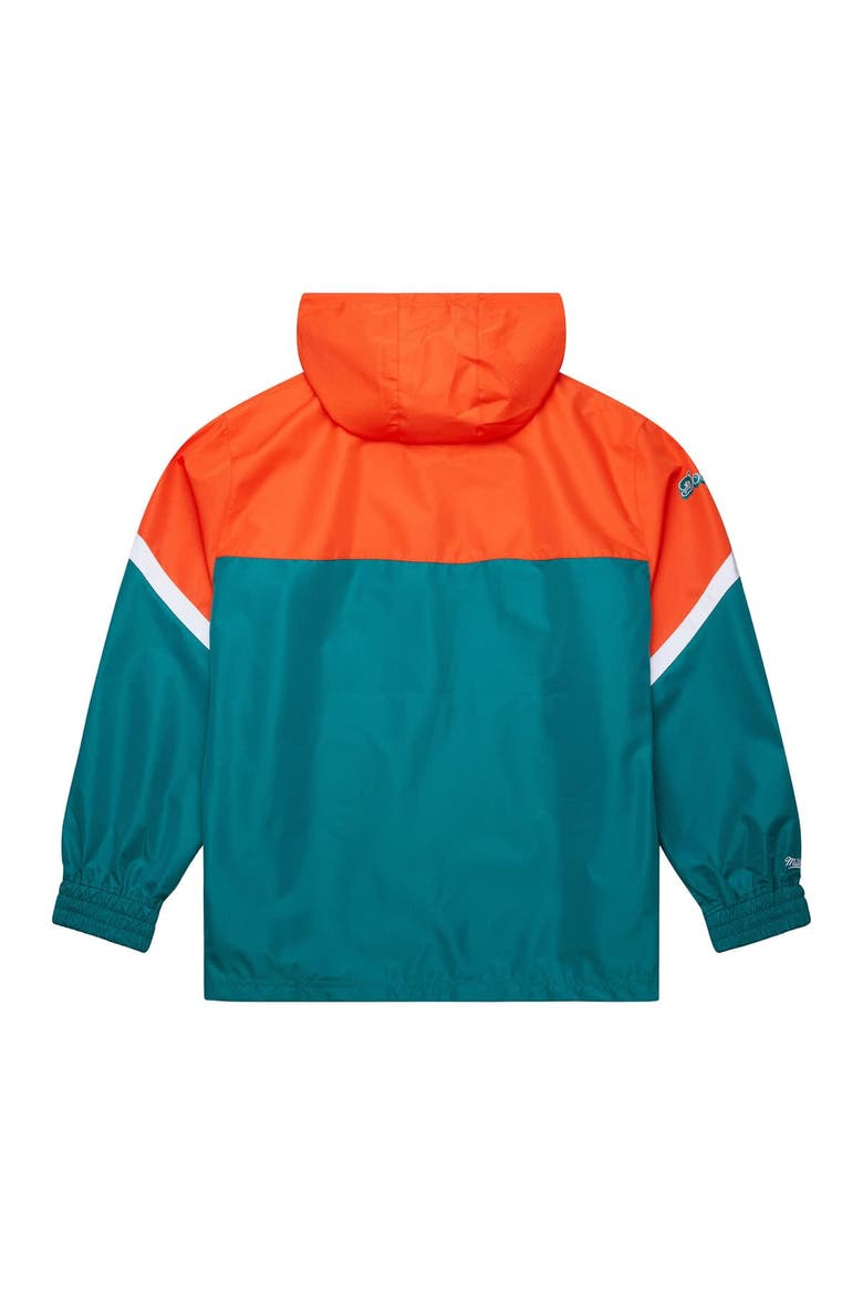 Men's Mitchell & Ness Orange/Aqua Miami Dolphins Tie Breaker Vintage Logo Lightweight Anorak Half-Zip Windbreaker, Alternate, color, Orange