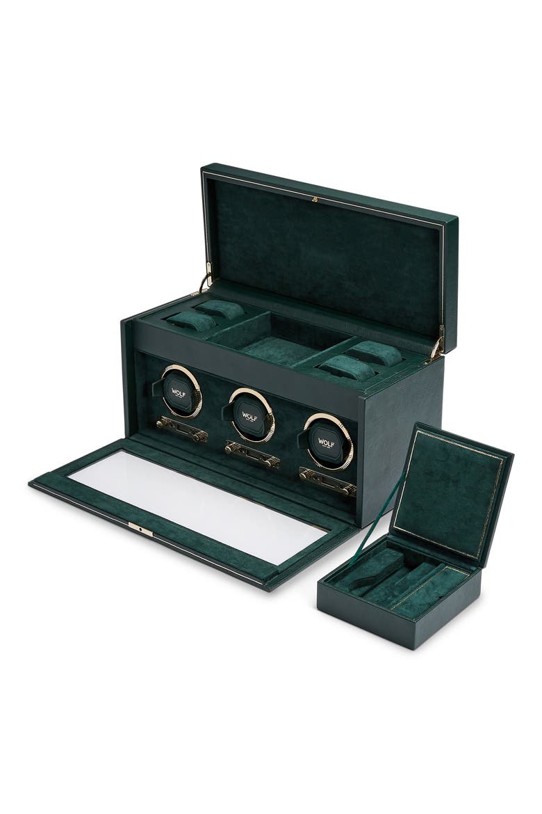 British Racing Triple Watch Winder with Storage, Alternate, color, GREEN