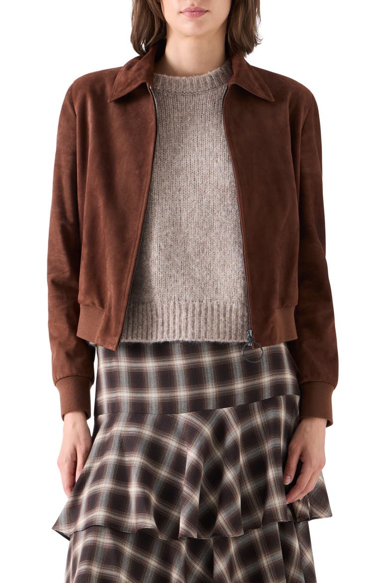 Suede Bomber Jacket, Main, color, CARAMEL