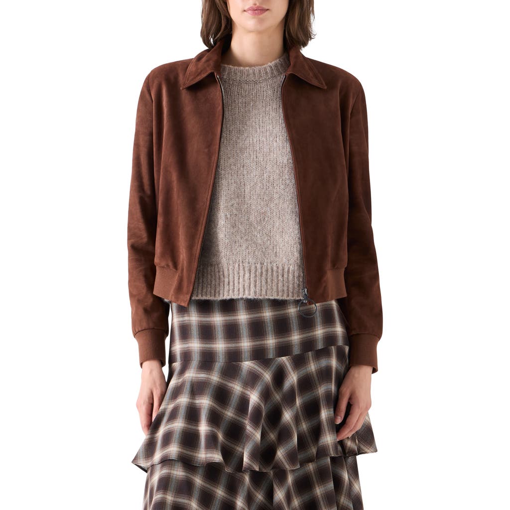 Akris punto Suede Bomber Jacket in Caramel at Nordstrom, Size 4