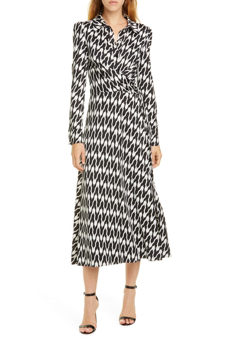 Sana Houndstooth Long Sleeve Dress, Main, color, EMPIRE HOUNDSTOOTH IVORY