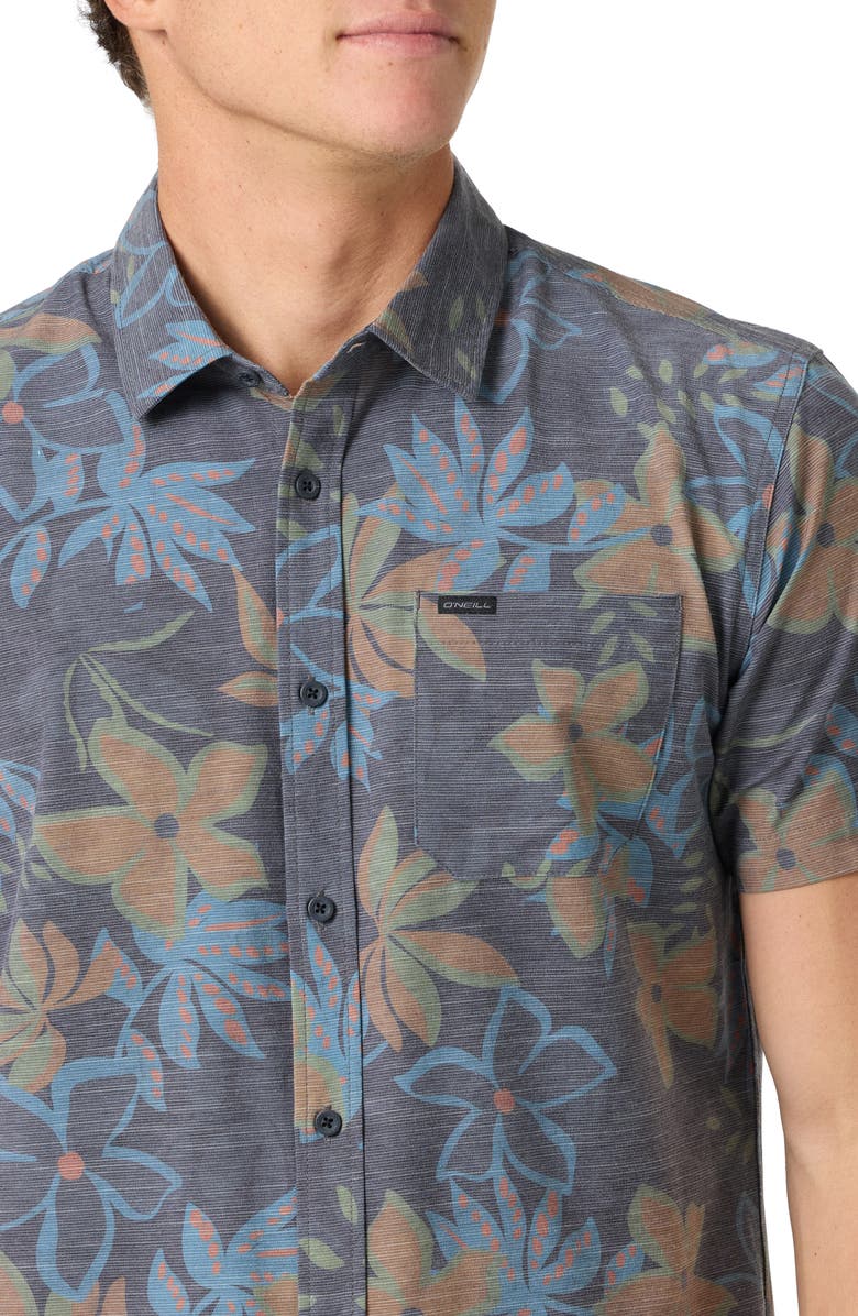 O'Neill TRVLR UPF Traverse Slub Short Sleeve Performance Button-Up Shirt, Alternate, color, Black